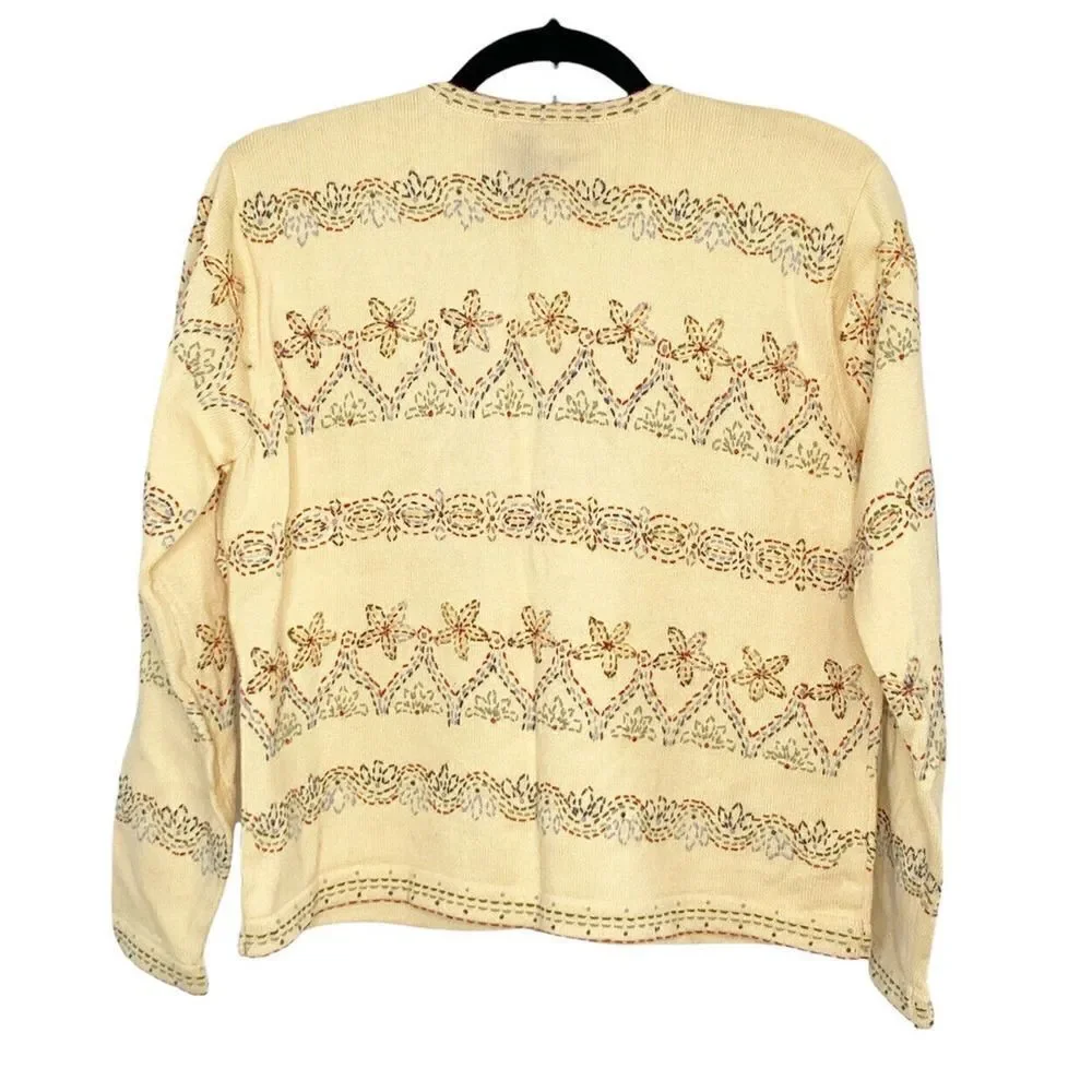Talbots Yellow Cotton Embroidered Sweater Women’s Petite M Pre-Owned